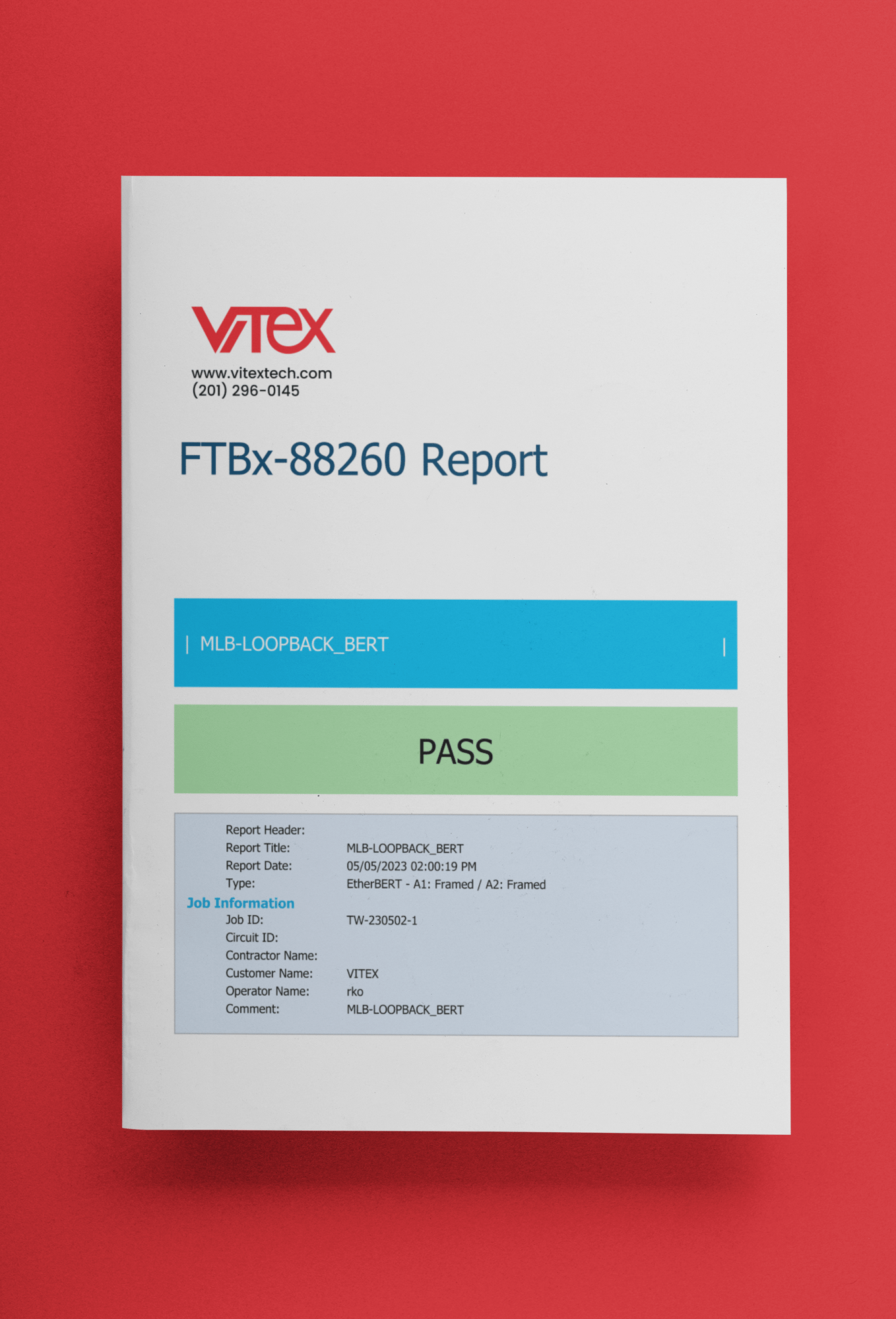 Vitex Test Labs BERT Report - top view